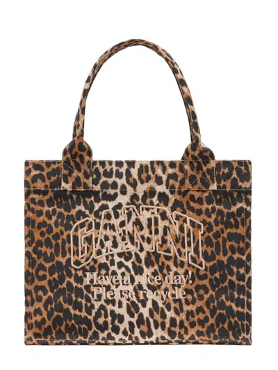 Ganni Large Leopard Tote Bag In Animal Print