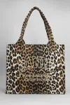Ganni Large Logo Easy Printed Shopper Bag In Marrone