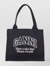 Ganni Black Shopper With Embroidered Logo On The Front