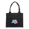 Ganni Black Large Black Shopper With Double Handles And Front Decoration In Cotton Woman In Gray