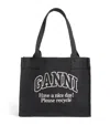 Ganni Black Shopper With Embroidered Logo On The Front In Black