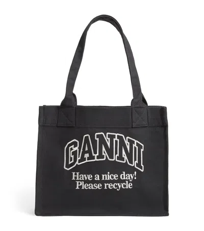 GANNI LARGE RECYCLED COTTON TOTE BAG