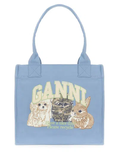 Ganni Large Shopper Bag With Animal Pattern