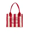 Ganni Easy Shopper Large Striped Canvas Tote In Red