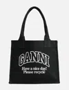 Ganni Black Shopper With Embroidered Logo On The Front