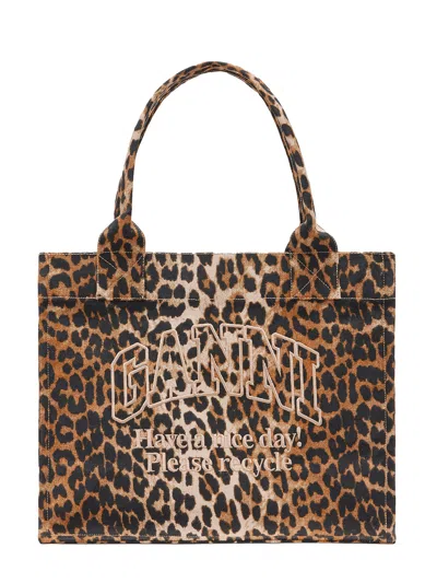 Ganni Large Tote Bag In Animal Print