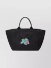 Ganni Black Xxl Shopper With Double Handles And Decoration On The Front In Cotton Woman