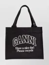 Ganni Black Shopper With Embroidered Logo On The Front