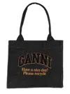 Ganni Borsa Tote Large Easy Shopper Denim In Nero