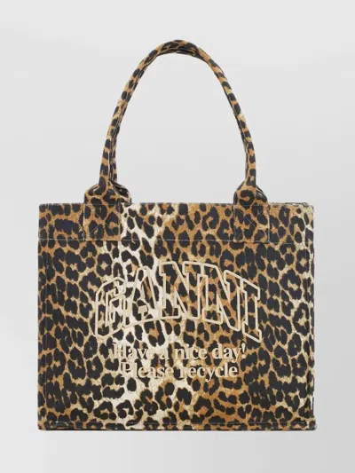Ganni Large Tote Bag With Animal Print Design