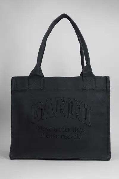 Ganni Large Tote Bag With Logo In Phantom