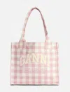 Ganni Large Vichy Check Tote In Pink