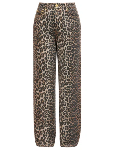 Ganni Lari Jeans With Leopard Print In Animal Print