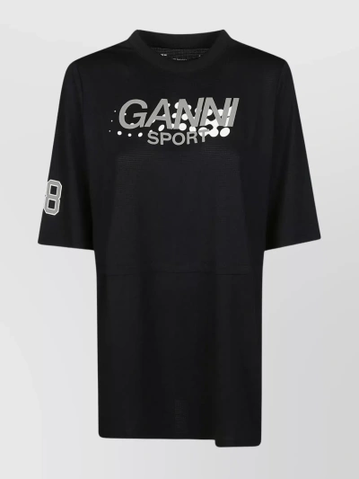 Ganni Layered Mesh Active T-shirt In Black