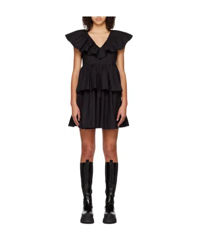 Ganni Layered Mini Dress In Black