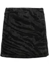 Ganni Tiger-print Denim Mini Wrap Skirt In Black