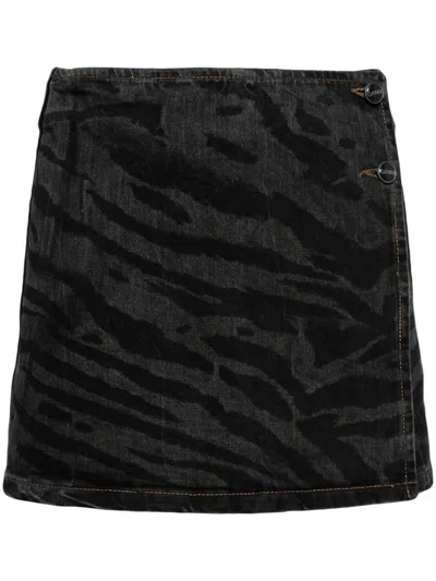GANNI ZEBRA-PRINT DENIM MINISKIRT