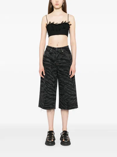 Ganni Lazer Denim Shorts In Black