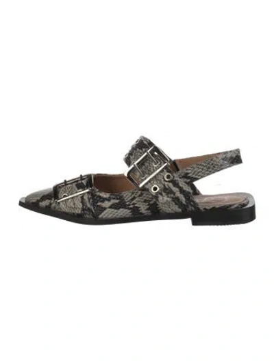 Pre-owned Ganni Leather Animal Print Flats In Neutrals