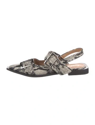 Pre-owned Ganni Leather Animal Print Flats In Neutrals