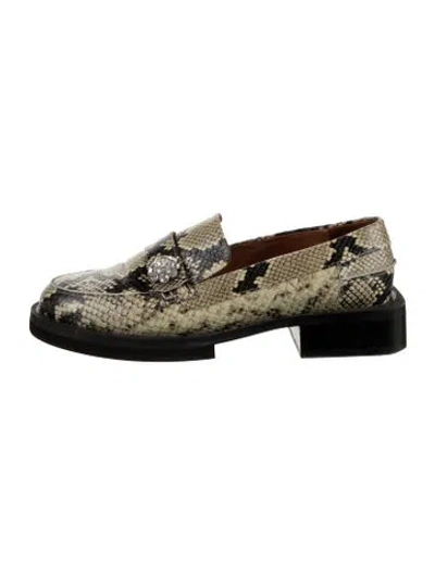 Pre-owned Ganni Leather Animal Print Loafers In Multicolor