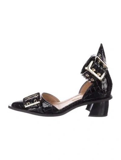 Pre-owned Ganni Leather Animal Print Pumps In Black