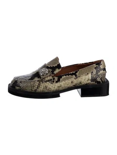 Pre-owned Ganni Leather Animal Print Pumps In Neutrals