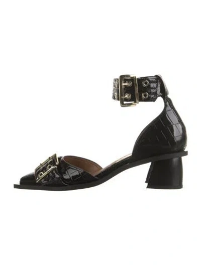 Pre-owned Ganni Leather Animal Print Pumps W/ Tags In Black