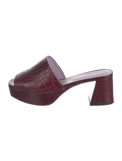 Pre-owned Ganni Leather Animal Print Slides In Burgundy