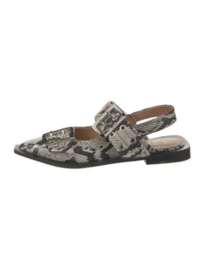 Pre-owned Ganni Leather Animal Print Slingback Flats In Neutral