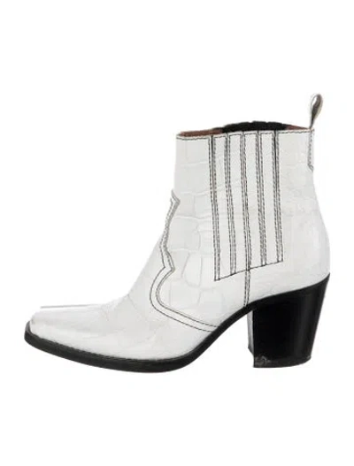 Pre-owned Ganni Leather Animal Print Western Boots In Multi