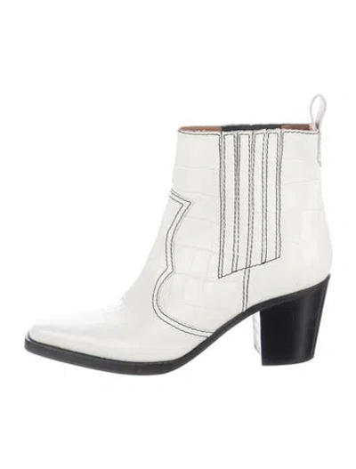 Pre-owned Ganni Leather Animal Print Western Boots In White