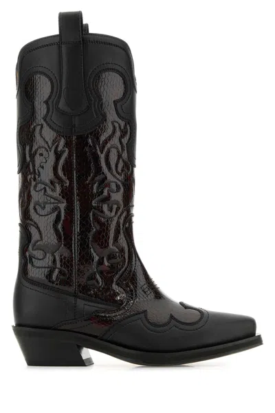 Ganni Leather Ankle Boots With Leather Sole In Black