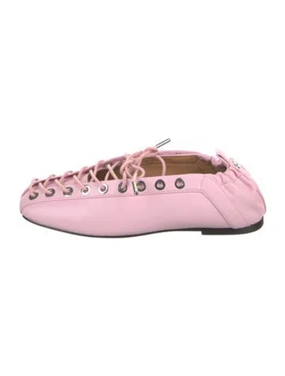 Pre-owned Ganni Leather Ballet Flats In Pink