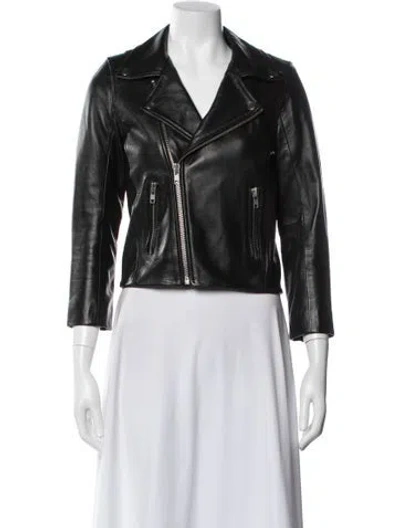 Pre-owned Ganni Leather Biker Jacket In Black