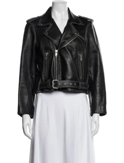 Pre-owned Ganni Leather Biker Jacket In Black