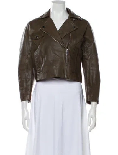 Pre-owned Ganni Leather Biker Jacket In Brown