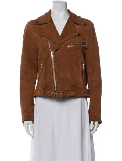 Pre-owned Ganni Leather Biker Jacket In Brown