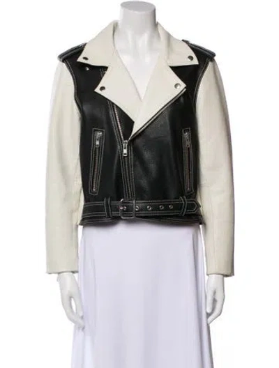 Pre-owned Ganni Leather Biker Jacket In Neutral