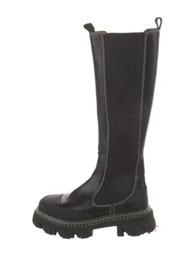 Pre-owned Ganni Leather Boots In Black