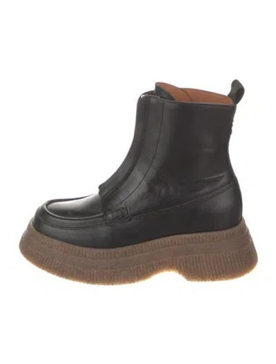 Pre-owned Ganni Leather Boots In Black