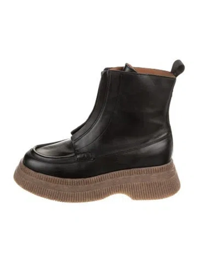 Pre-owned Ganni Leather Boots In Black