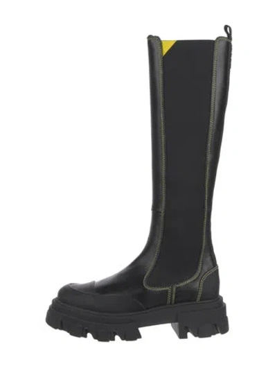 Pre-owned Ganni Leather Boots In Black