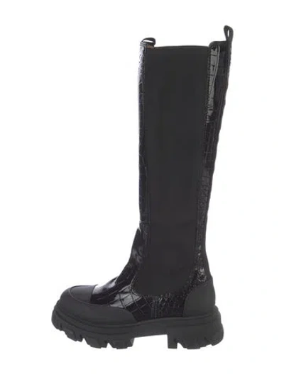 Pre-owned Ganni Leather Boots In Black