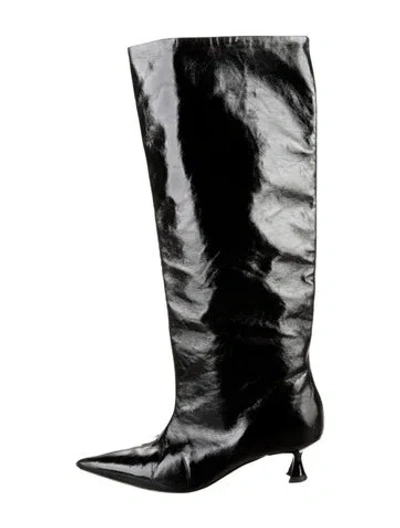Pre-owned Ganni Leather Boots In Black