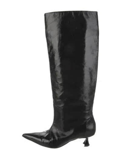 Pre-owned Ganni Leather Boots In Black