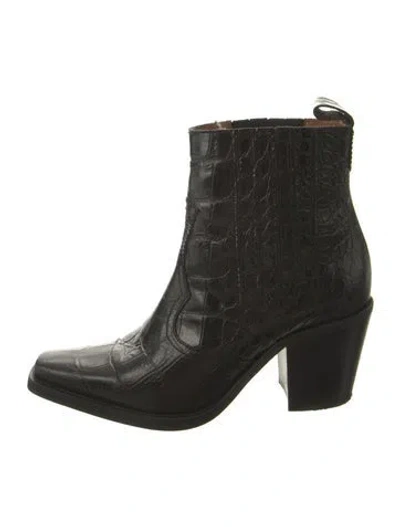 Pre-owned Ganni Leather Boots In Black