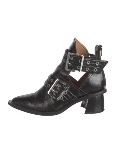 Pre-owned Ganni Leather Boots In Black