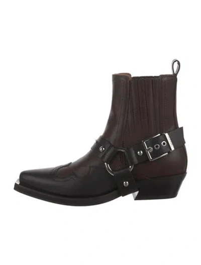 Pre-owned Ganni Leather Boots In Brown