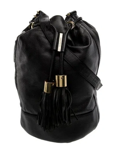 Pre-owned Ganni Leather Bucket Bag In Black